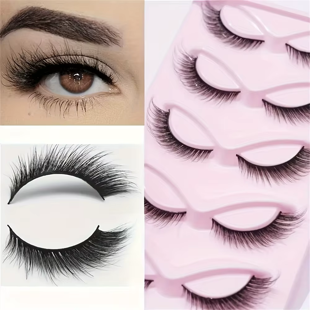 5 paires de faux cils aspect naturel, yeux de chat en vison moelleux et yeux de renard, poils fins,