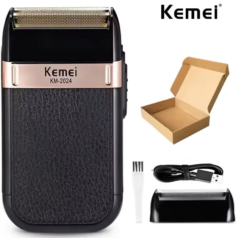 Rasoir électrique rechargeable USB Kemei KM-2024 avec tête de coupe supplémentaire, rasoir à double 