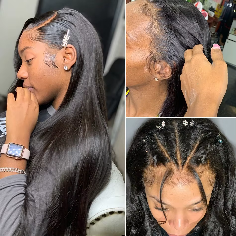 Perruque Lace Front Wig sans colle naturelle, cheveux lisses, 13x6, 5x5, 13 tage, densité 180, bon m