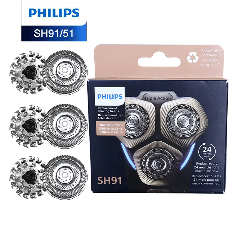 3 pièces Têtes de rasage de rechange Philips SH91/51 avec grille de coupe pour les séries Philips S9