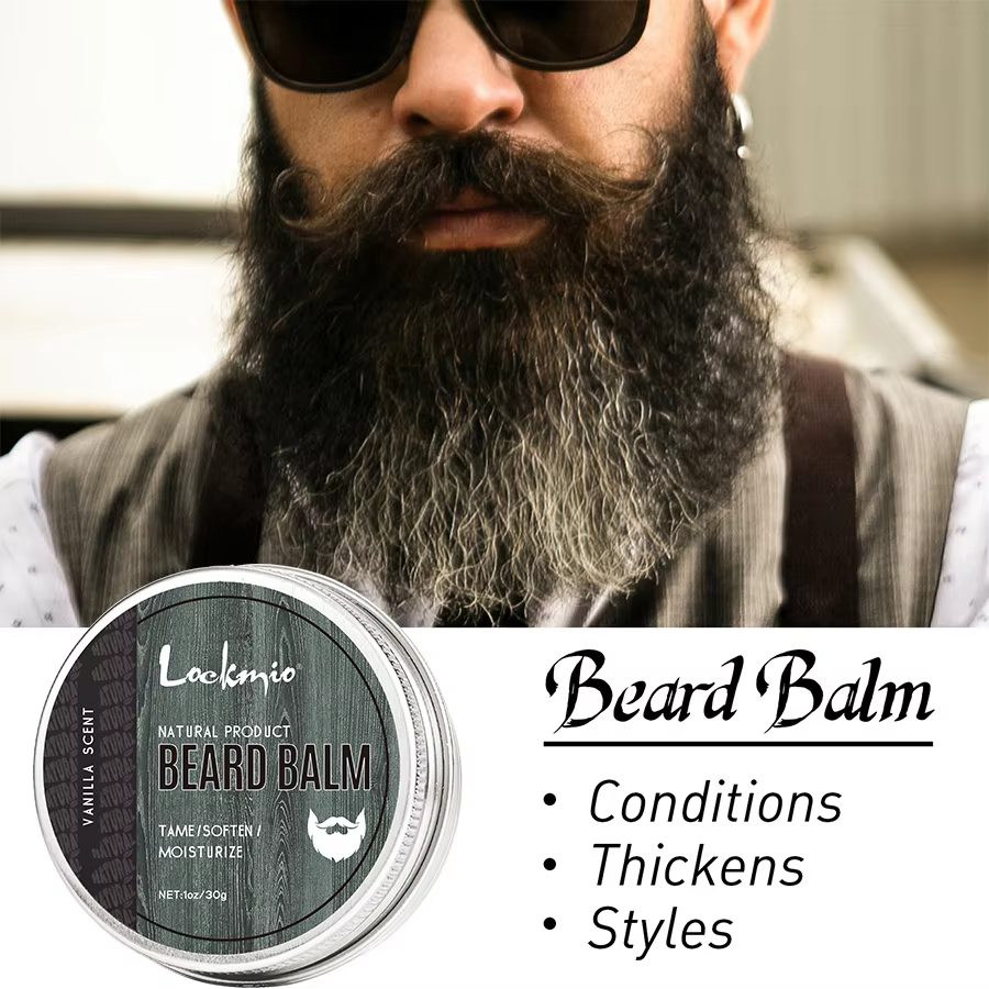 Lockmio baume à barbe naturel cire parfum vanille tamer adoucir hydrater épaissir les Styles crème d