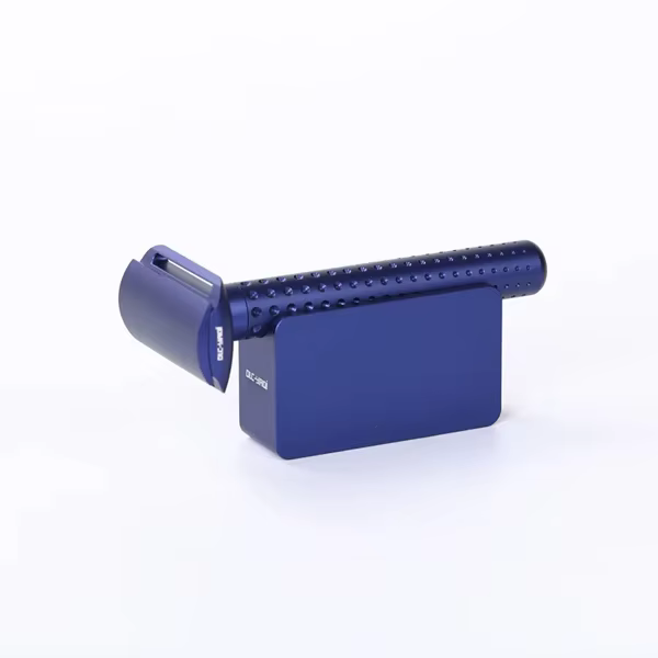 Yaqi Sputnik – rasoir et support de sécurité en aluminium pour hommes, couleur bleu foncé, avec écar