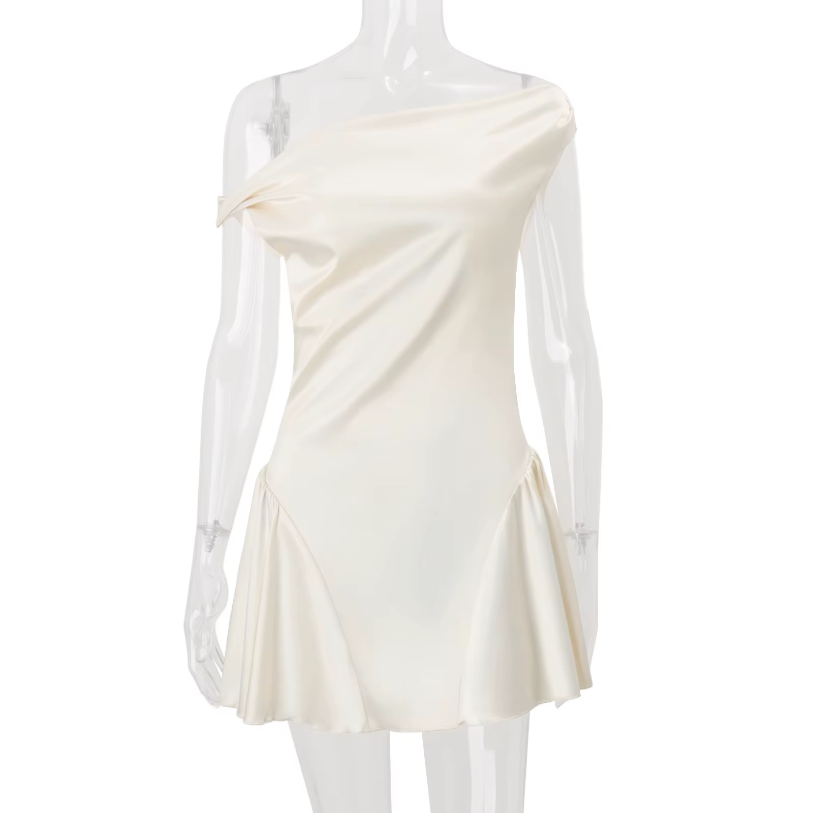 Robe Courte en Satin Taille Cintrée pour Femme, Collection Automne 2026, Style Français Sexy et Doux