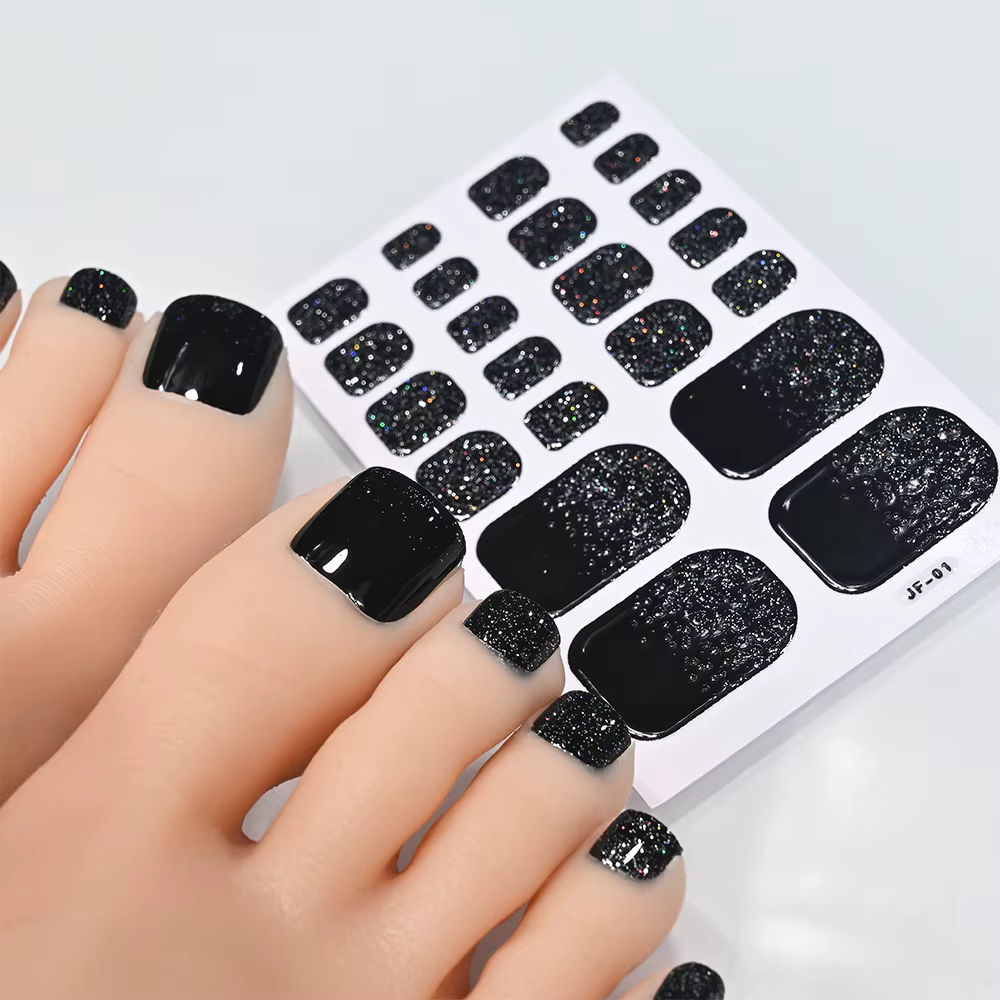 5 feuilles/110 pointes été paillettes orteil ongles autocollants couverture complète ongles envelopp