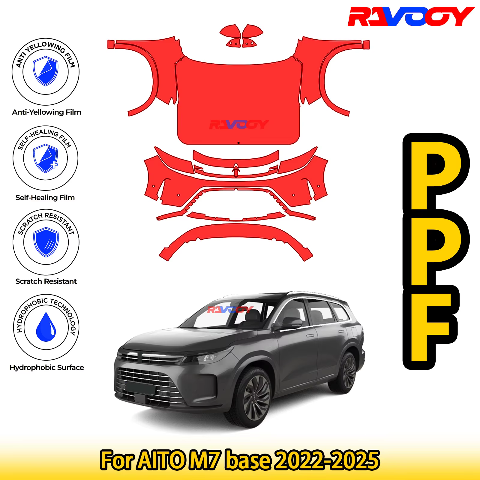 Kit de protection de peinture PPF avant prédécoupé noir brillant/mat 8,5 mil pour AITO M7 base 2022-