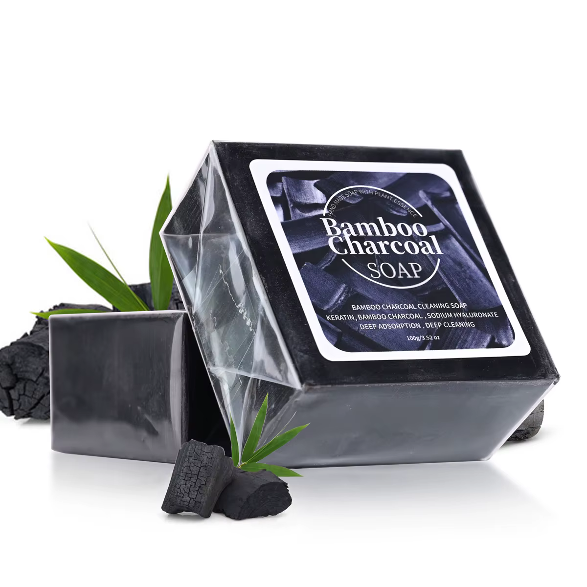 Savon artisanal au charbon de bambou B+100G, nettoyant en profondeur, à l'huile végétale et aux prot