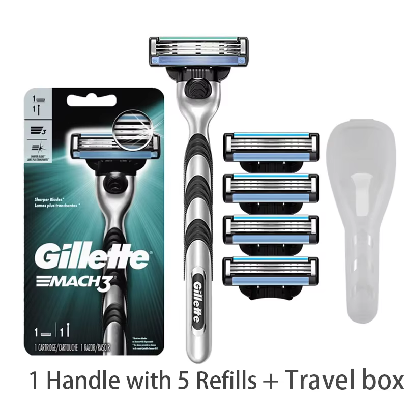 Gillette-Rasoir pour Homme Mach3 avec Lubrastrip, Lisse, Visage, Barbe, 3 Couches, Sérique, avec Boî