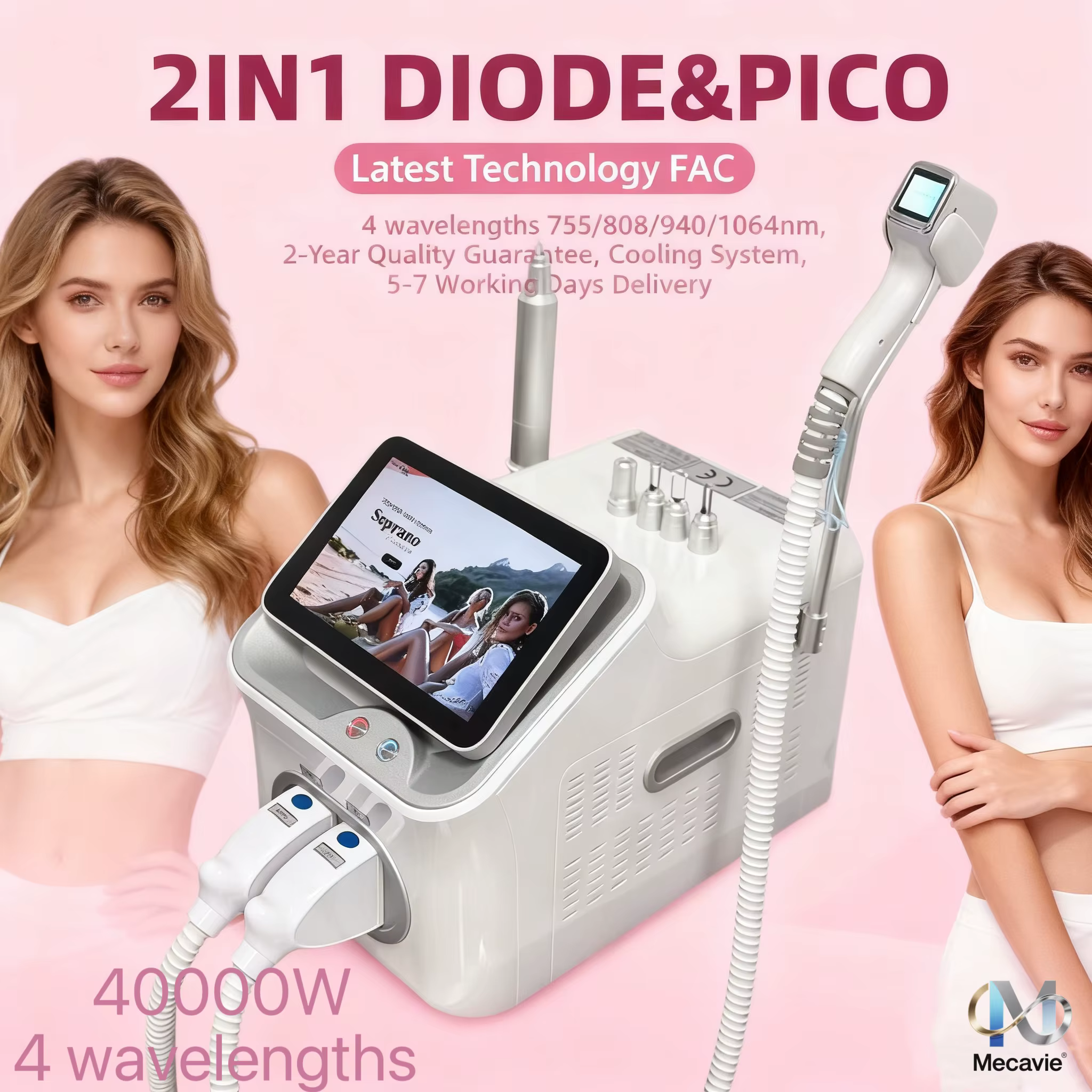 Système d'épilation au laser diode 808 nm et d'élimination des tatouages par picoseconde Soprano Titanium Ice Platinum 2-en-1 pour salons