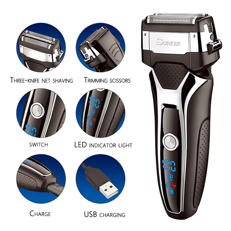 Rasoir électrique Rechargeable sec et humide pour hommes