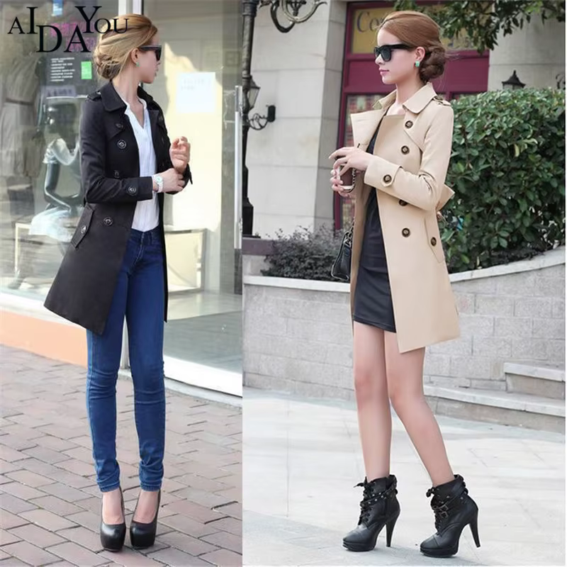 Manteau coupe-vent longueur moyenne pour femme, marron, noir, bouton, printemps, automne, étroit, ouc3385