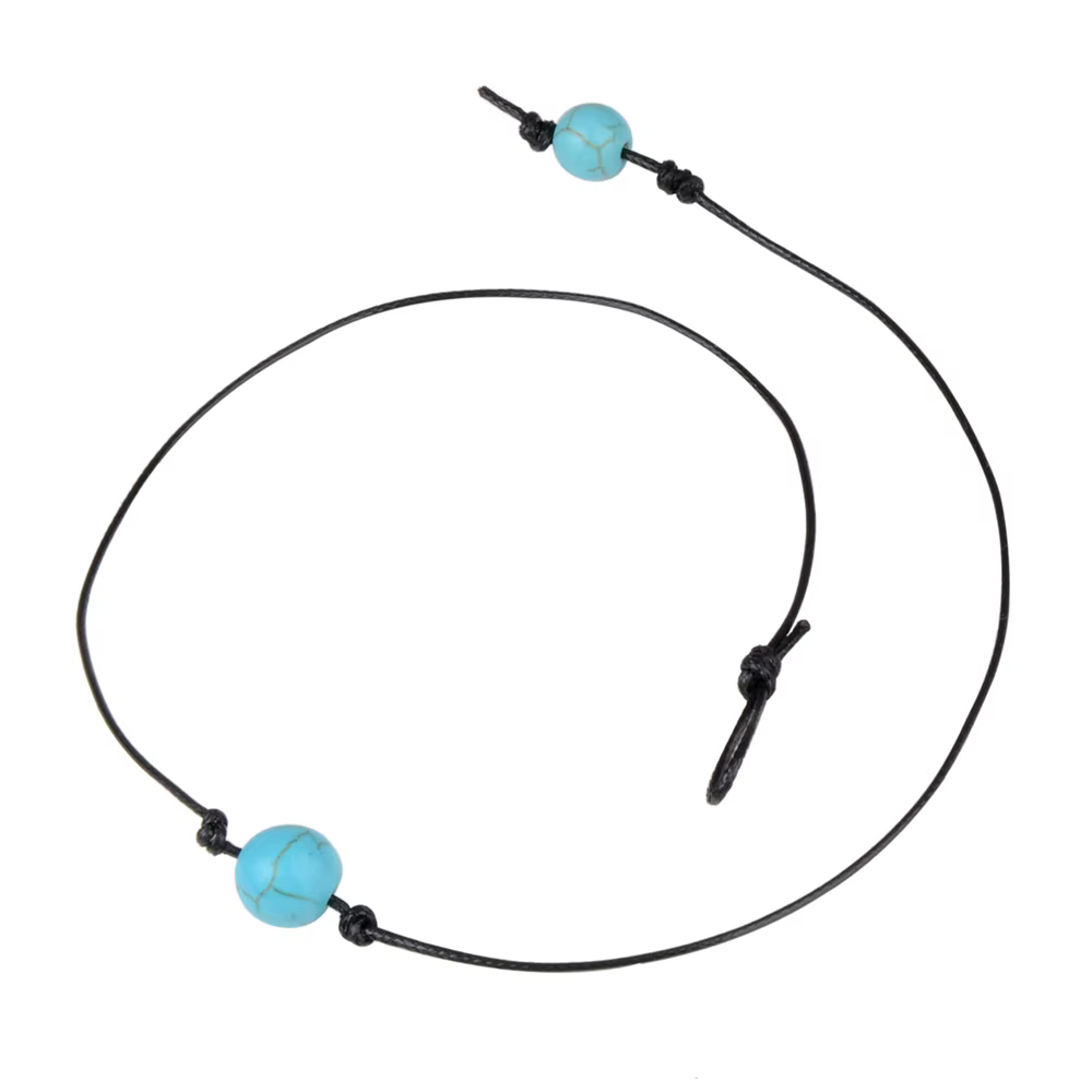 Collier en pierre naturelle pour femmes, cordon de cire, perles, breloque, bijoux