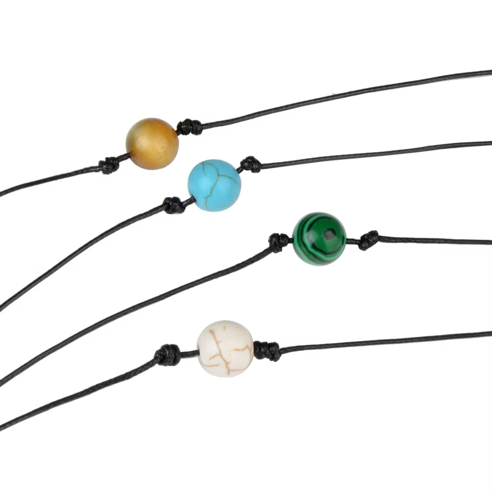 Collier en pierre naturelle pour femmes, cordon de cire, perles, breloque, bijoux