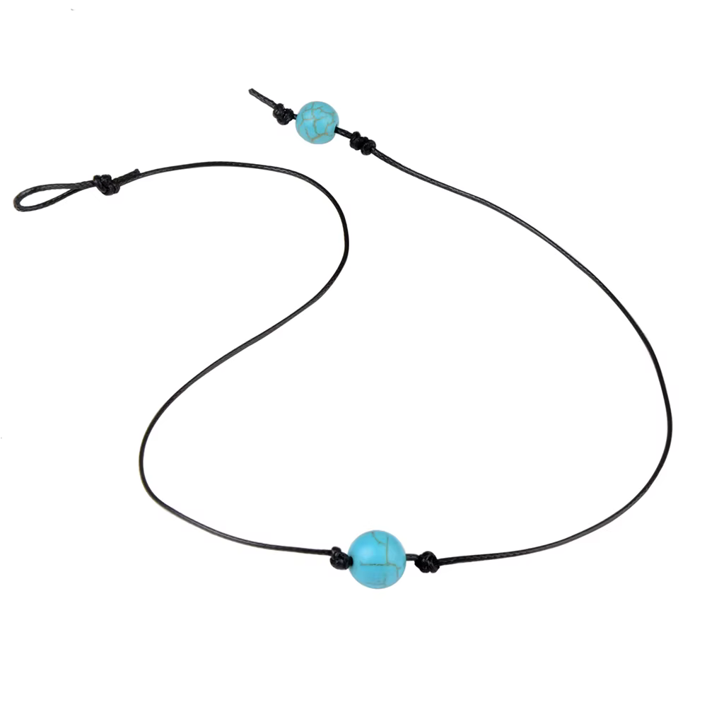 Collier en pierre naturelle pour femmes, cordon de cire, perles, breloque, bijoux