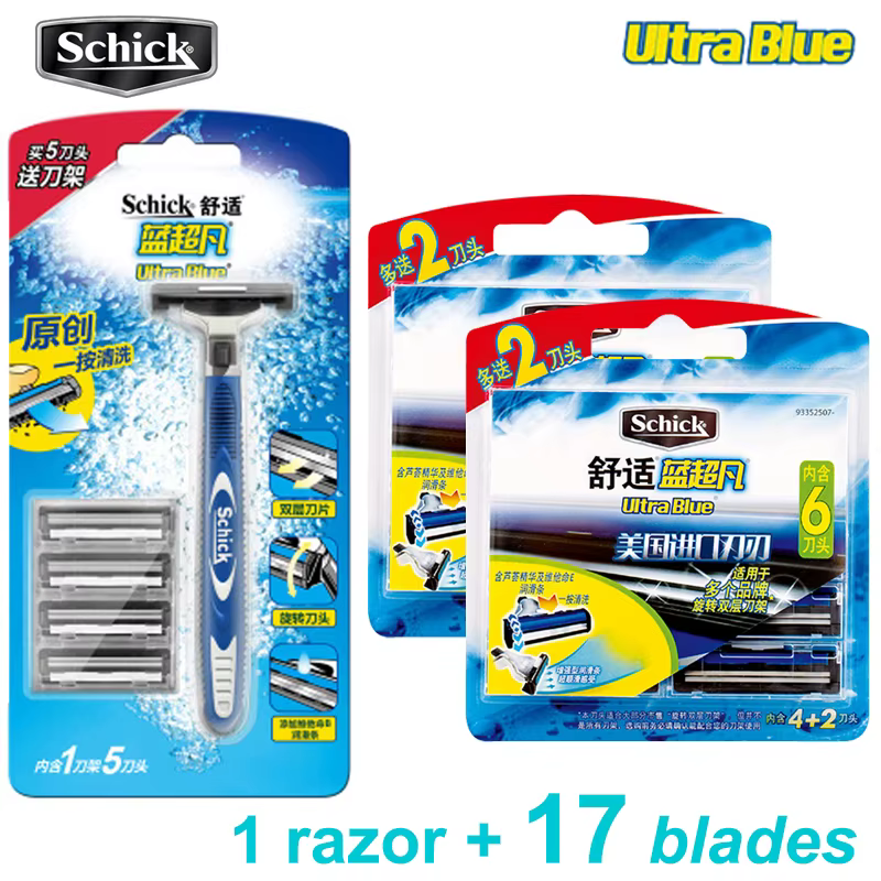 1 rasoir 17 lames/ensemble Original Schick Ultra bleu lames