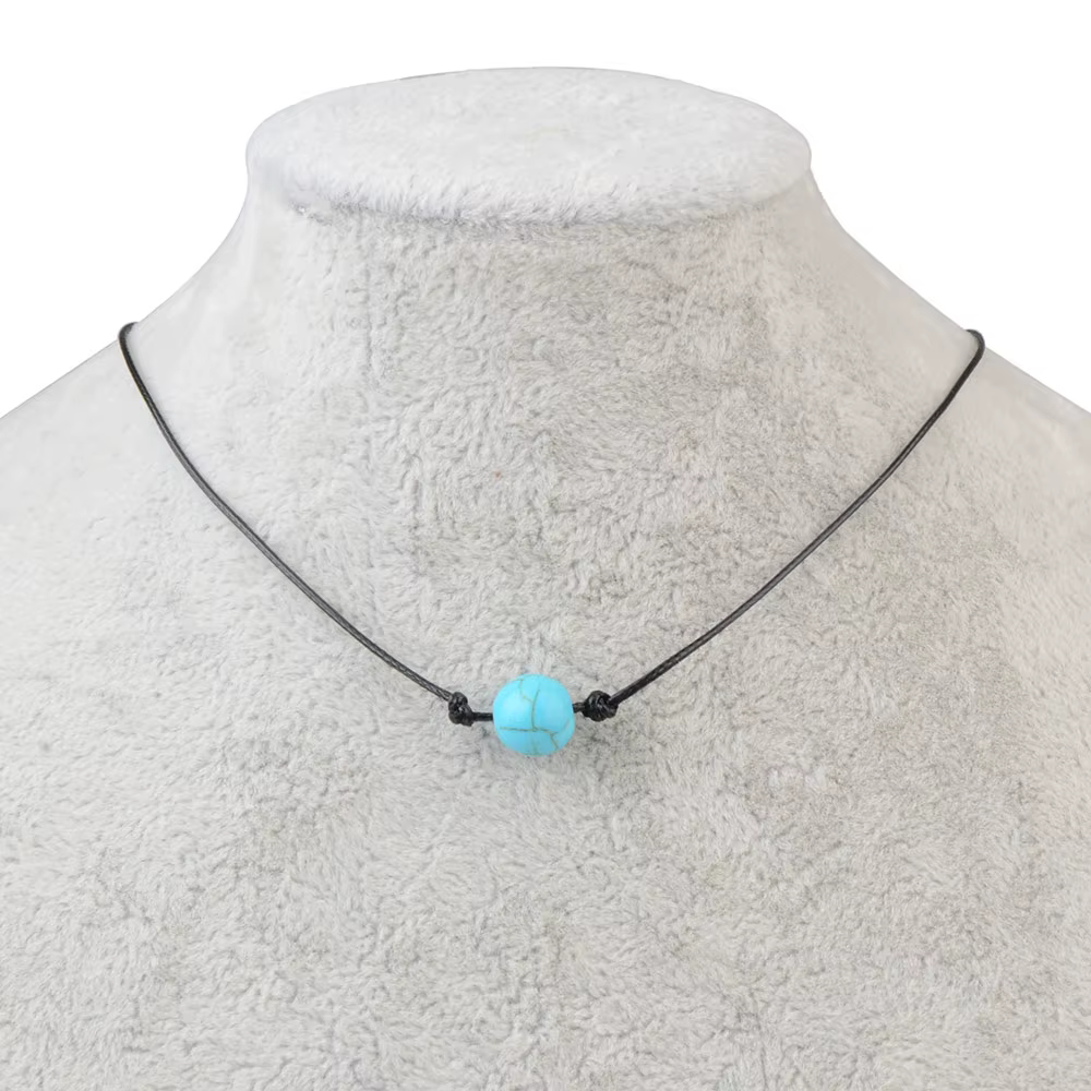 Collier en pierre naturelle pour femmes, cordon de cire, perles, breloque, bijoux