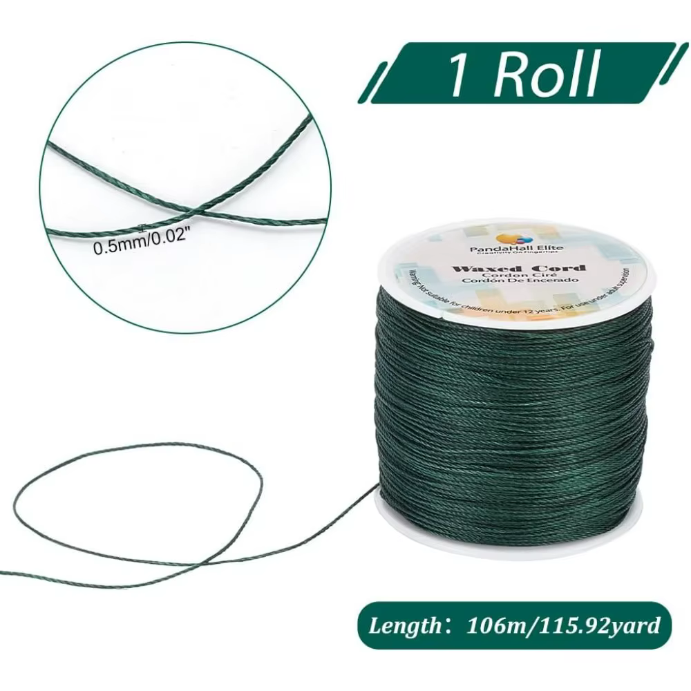 Fil de polyester ciré vert foncé, ficelle de perles cirées, ficelle de ficelle pour bricolage, bracelet, colliers de la présidence, 115 verges, 0.5mm, 1 ensemble