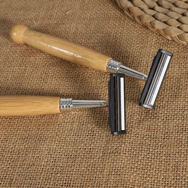 Rasoir manuel avec manche en bambou naturel pour hommes et femmes