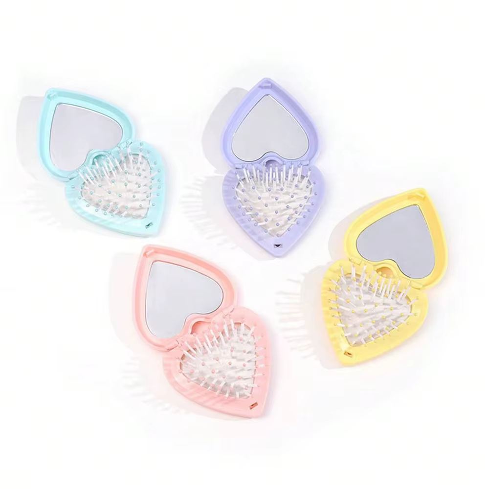 Brosse à cheveux en forme de cœur avec miroir 2 en 1