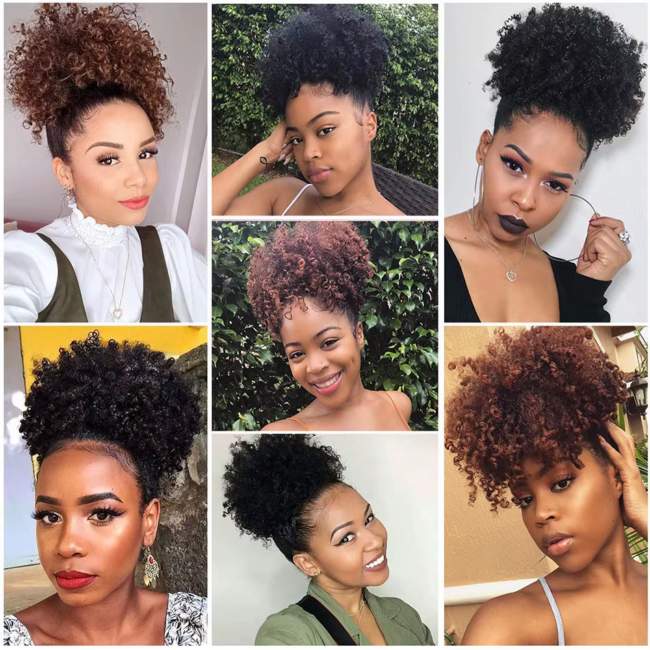 Chignon synthétique Afro bouffant bouclé 12 pouces court crépus bouclés cordon queue de cheval Extension de cheveux postiches pour les femmes