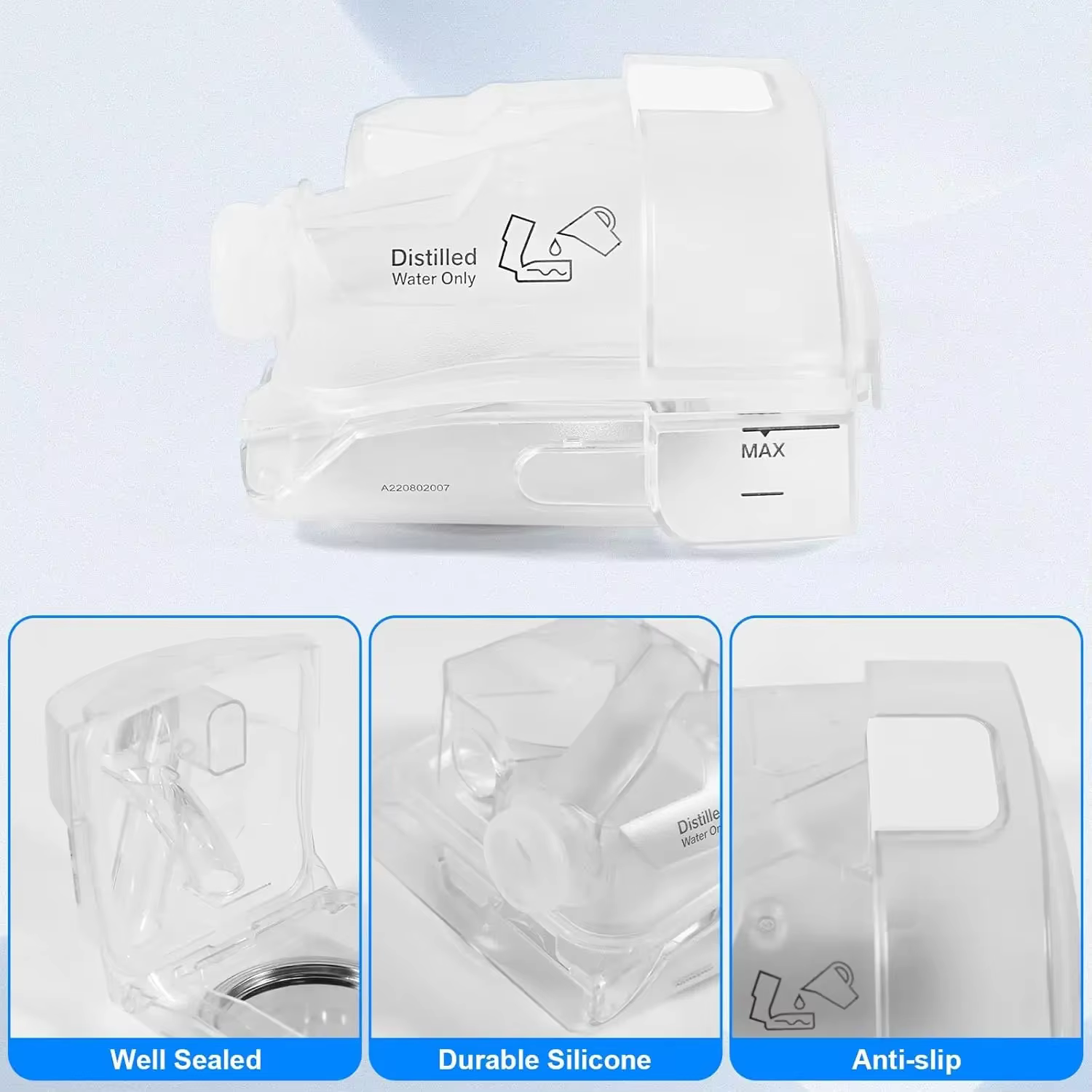 Adaptateur de chambre à eau pour ventilateurs ResMed AirSense 11 et AirCurve 11, un dispositif d'assistance respiratoire.
