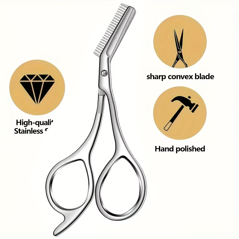 Ciseaux à sourcils professionnels en acier inoxydable avec peigne