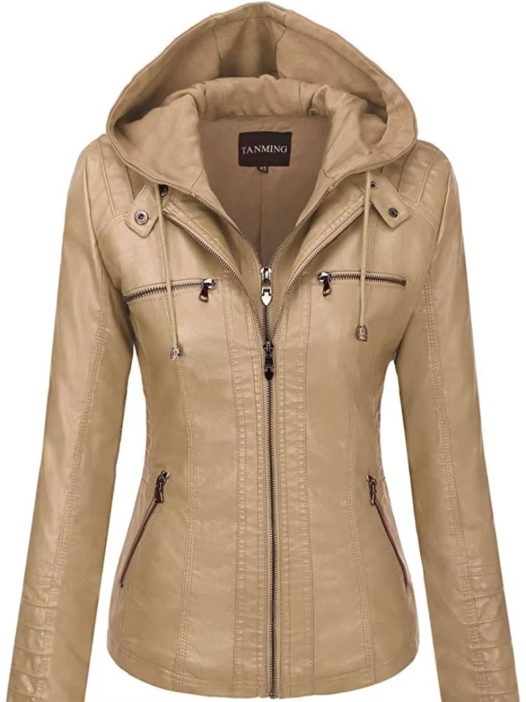 Veste en cuir à capuche ensemble deux pièces