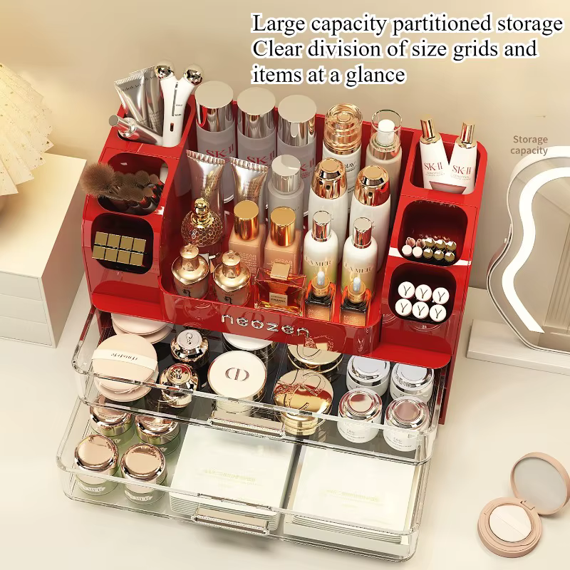 Boîte de Rangement Cosmétique de Bureau Premium pour Soins de la Peau, Rouge à Lèvres, Parfum, Pinceaux – Organisateur de Commode à Grille