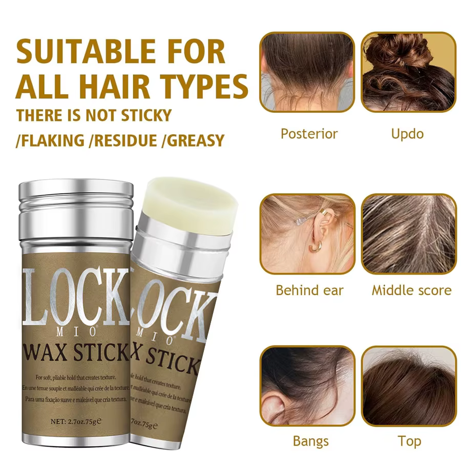 LOCKMIO bâton de cire huile de noix de coco naturelle hydrate adoucir lissage style flyaway contrôle des bords des cheveux forte tenue longue durée