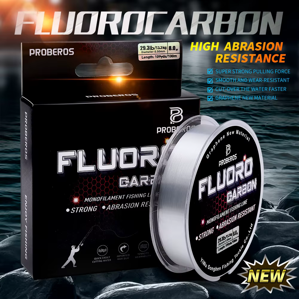PROBEROS 100M ligne de pêche à revêtement fluorocarbone 2.2LB-29.3LB ligne de Leader Monofilament en Fiber de carbone ligne de pêche à la carpe