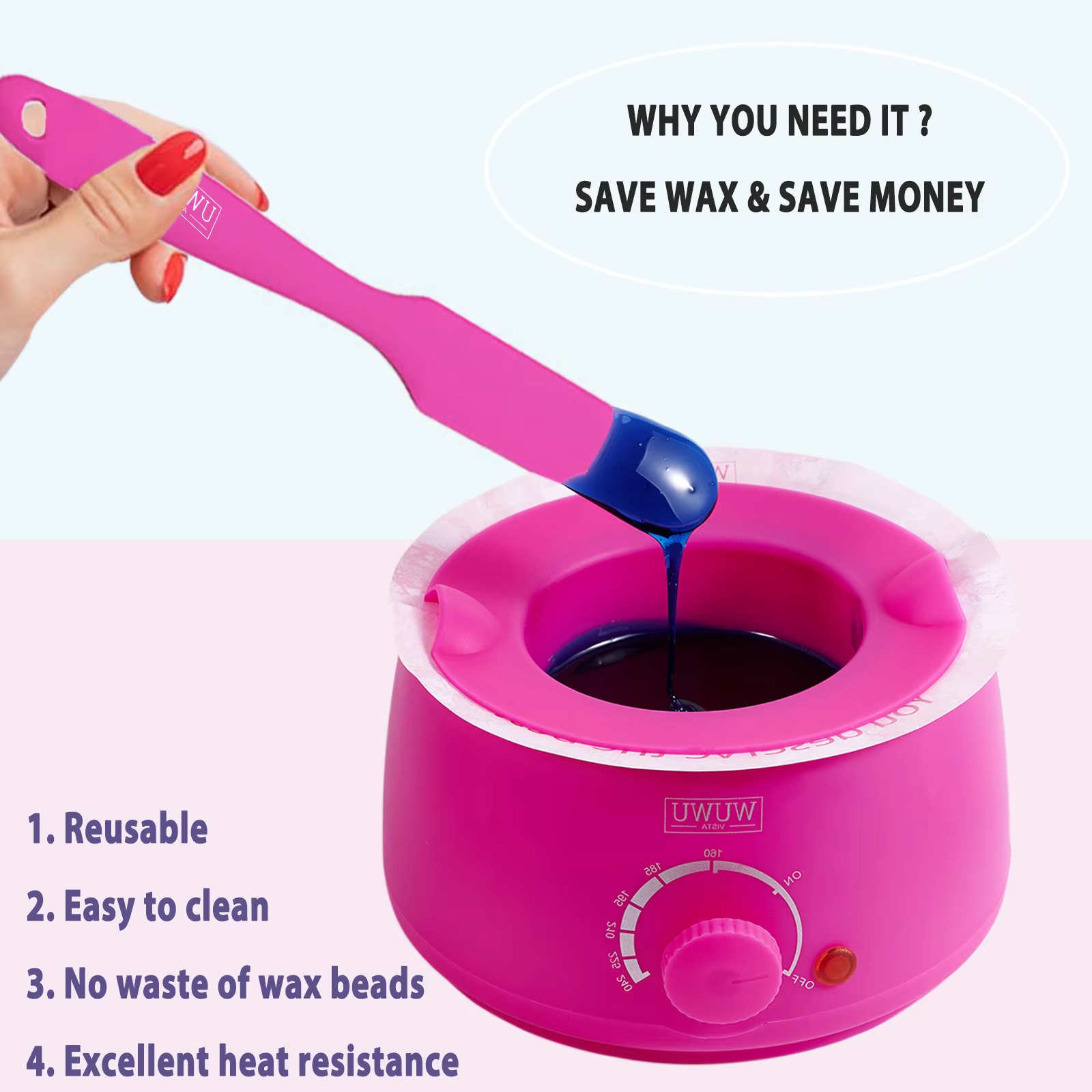 WUWUVISTA spatule de cire antiadhésive en silicone accessoires d'épilation facile à nettoyer et réutilisable grattoir