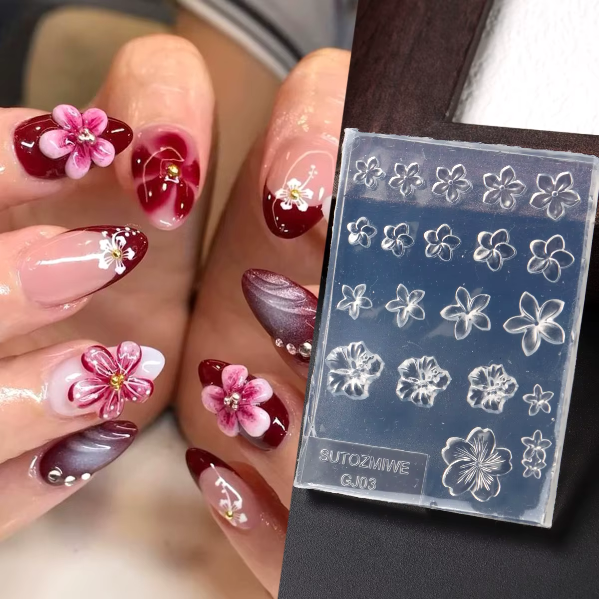 Moule en silicone pour nail art motif fleur d'hibiscus
