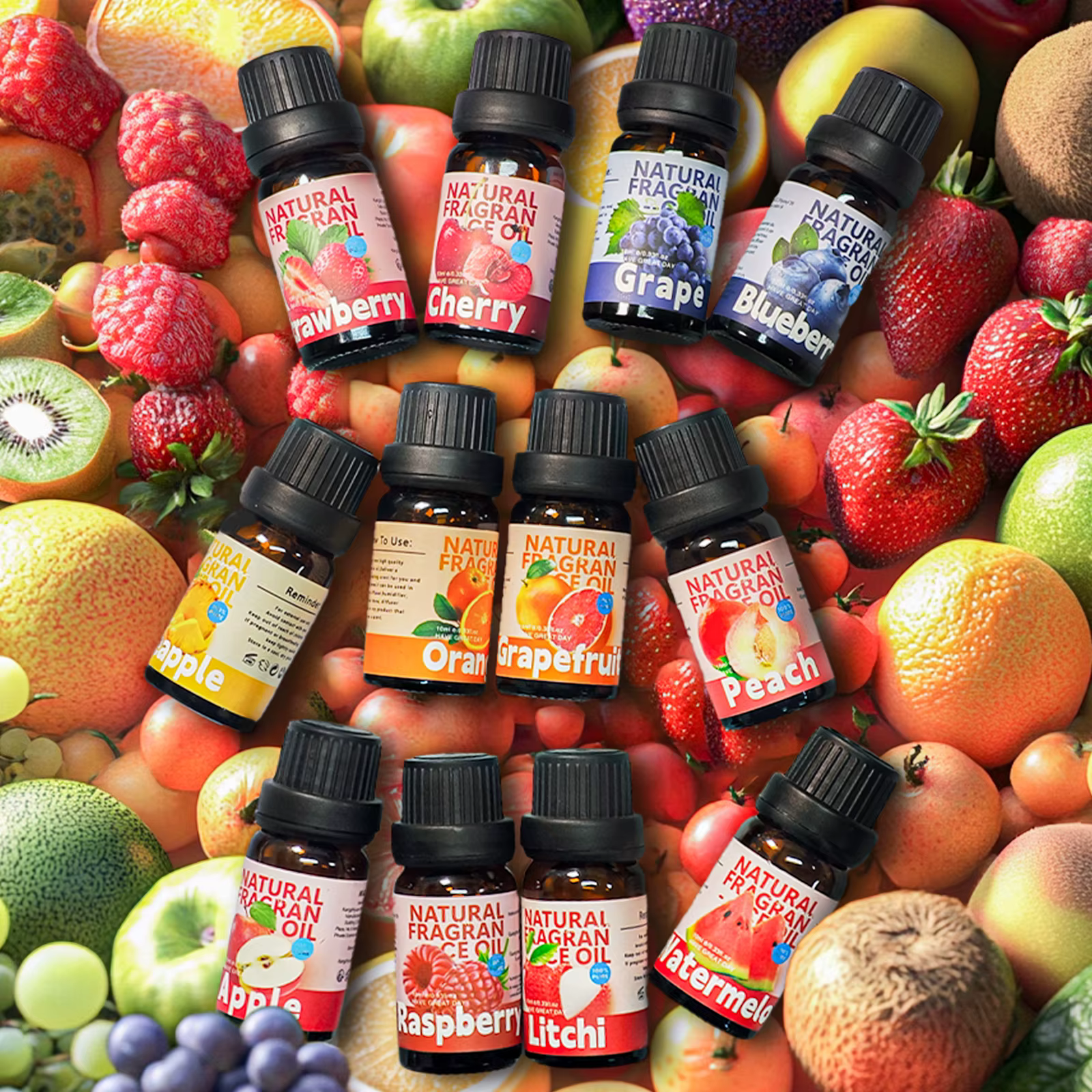 28 types d'huiles essentielles de fruits, huile parfumée aux fruits pour diffuseur, fabrication de bougies - Fraise, citron, pêche, banane, mangue