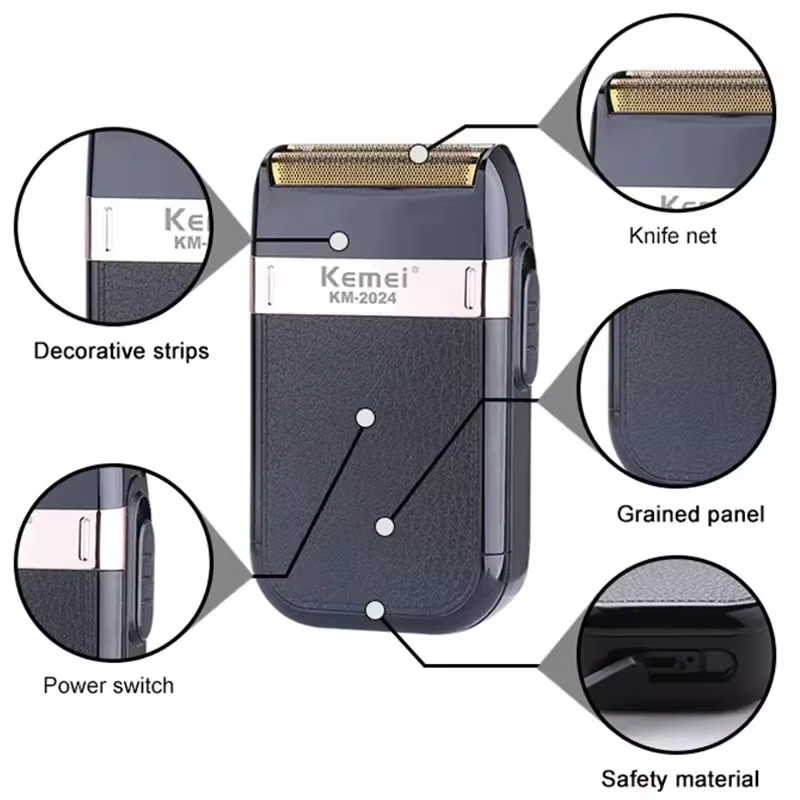 Rasoir électrique rechargeable USB Kemei KM-2024 avec tête de coupe supplémentaire