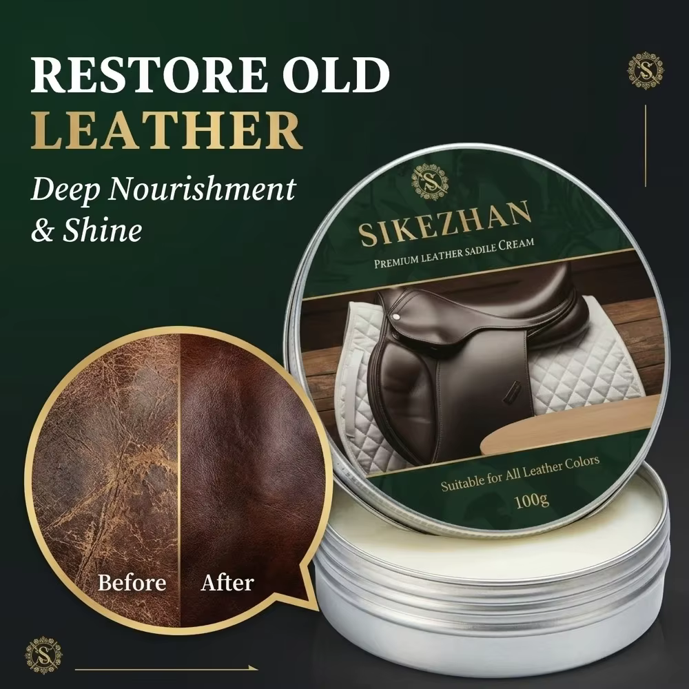 Crème d'entretien pour cuir de qualité supérieure 100g pour équipements équestres, bottes, vestes, sacs, meubles – Adoucit et protège SIKEZHAN