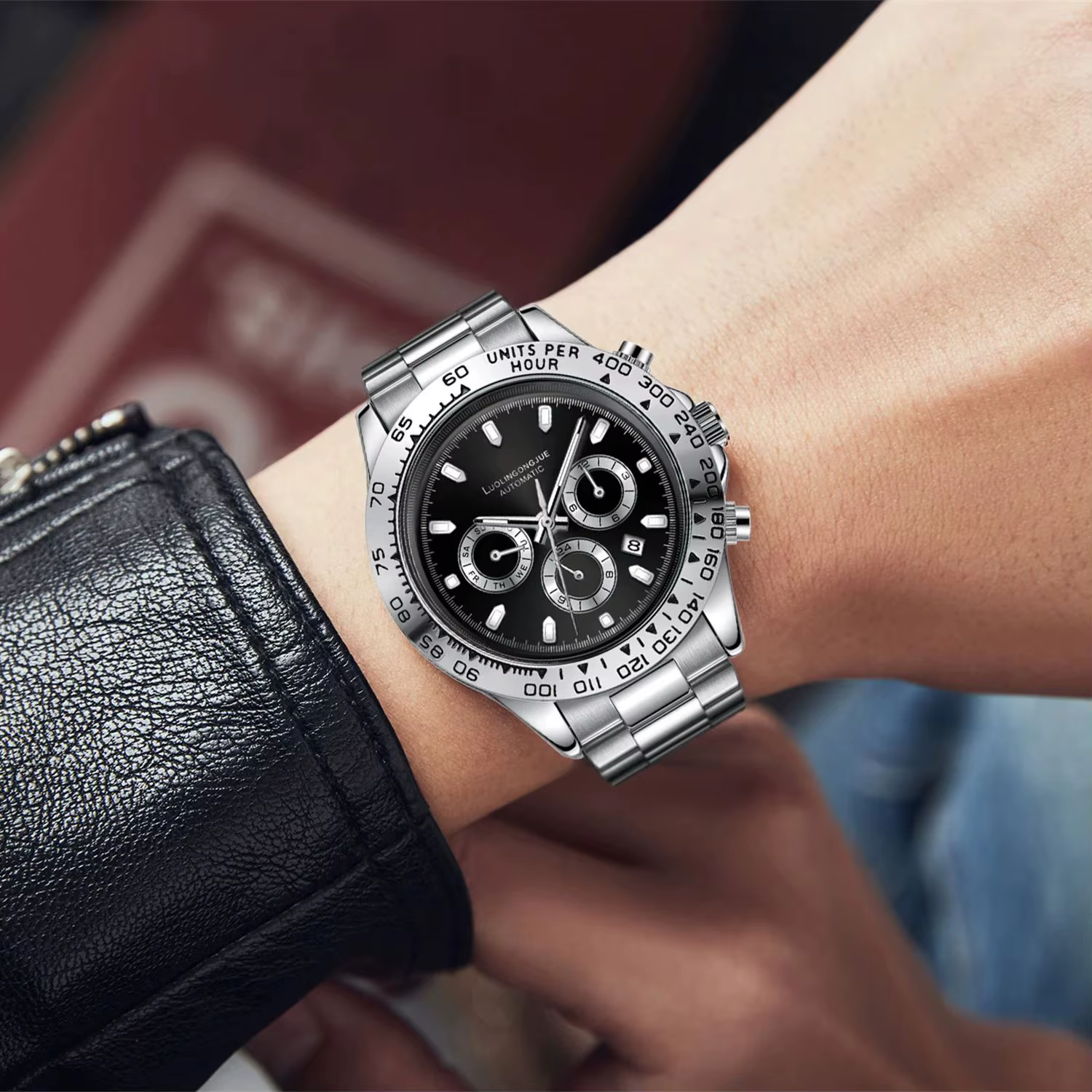 Montre mécanique pour hommes de la série luxe, montre mécanique entièrement automatique multifonction à trois cadrans et six aiguilles, montre pour hommes avec design ajouré, montre décontractée et él