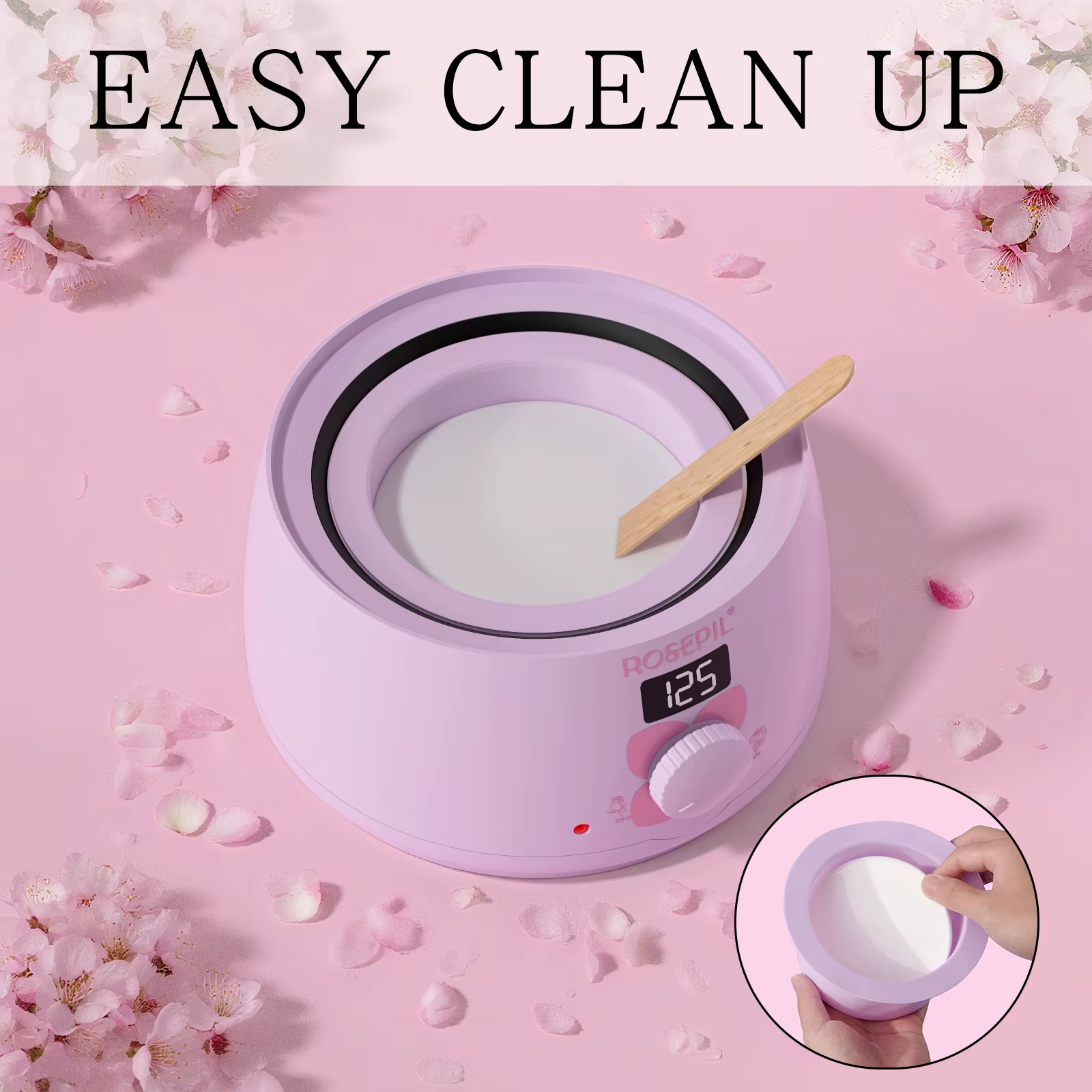 Kit chauffe-cire premium ROSEPIL 38 pièces avec pot en silicone de 450 ml et 6 sachets de cire douce à faible irritation pour différentes zones du corps