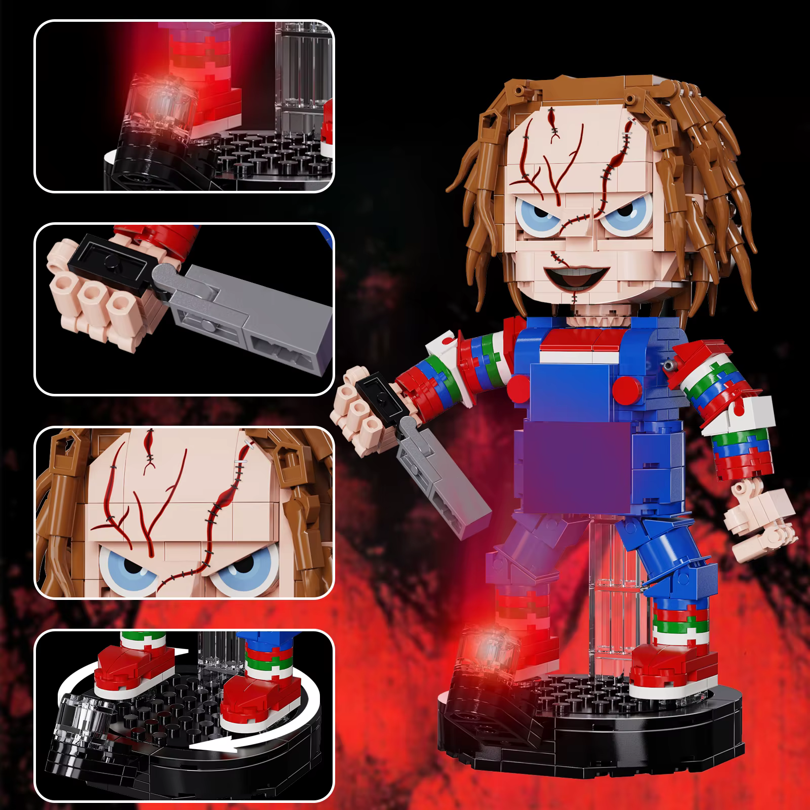 Blocs de construction de poupées d'horreur d'Halloween, figurines de clown de film d'horreur, kit de modèles - Jouet décoratif et cadeau pour les fans, adapté à tous les âges