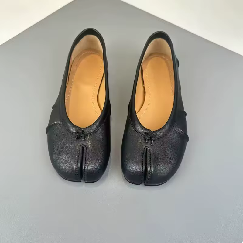Chaussures Tabi en cuir PU pour femmes, chaussures plates faites à la main, mules fendues, design de luxe, haute qualité, mode chaude