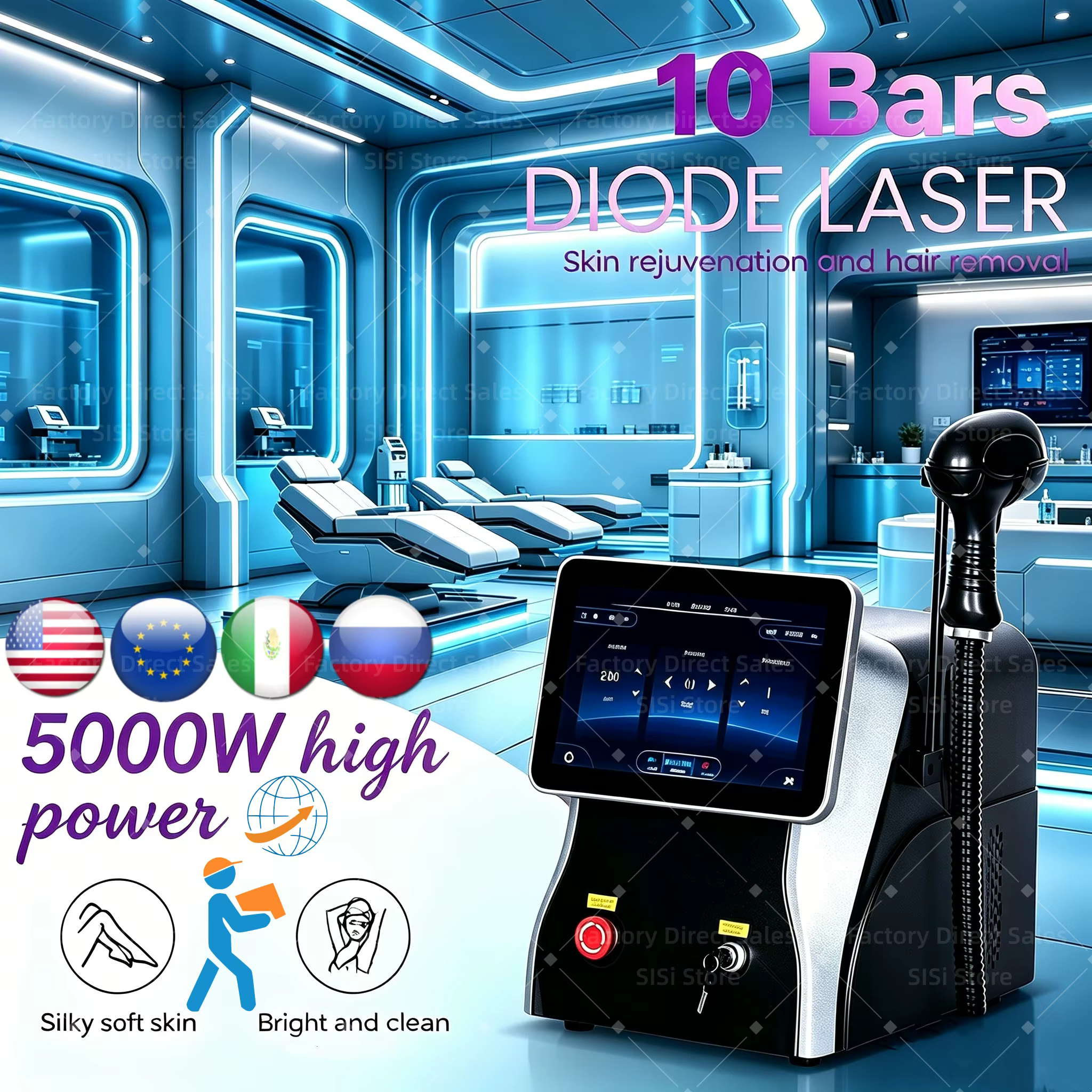 Machine d'épilation au laser à diode 5000W