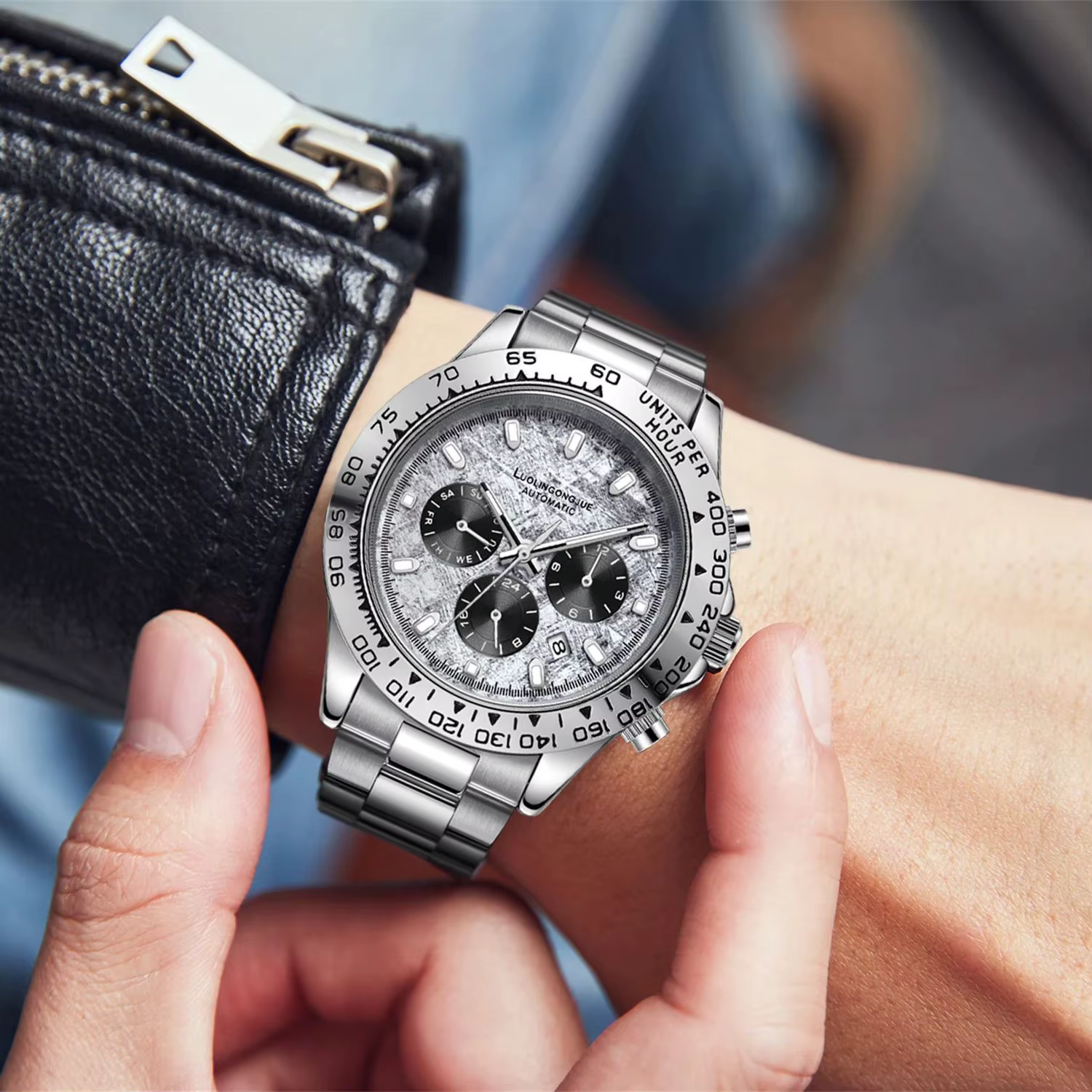 Montre mécanique pour hommes de la série luxe, montre mécanique entièrement automatique multifonction à trois cadrans et six aiguilles, montre pour hommes avec design ajouré, montre décontractée et él