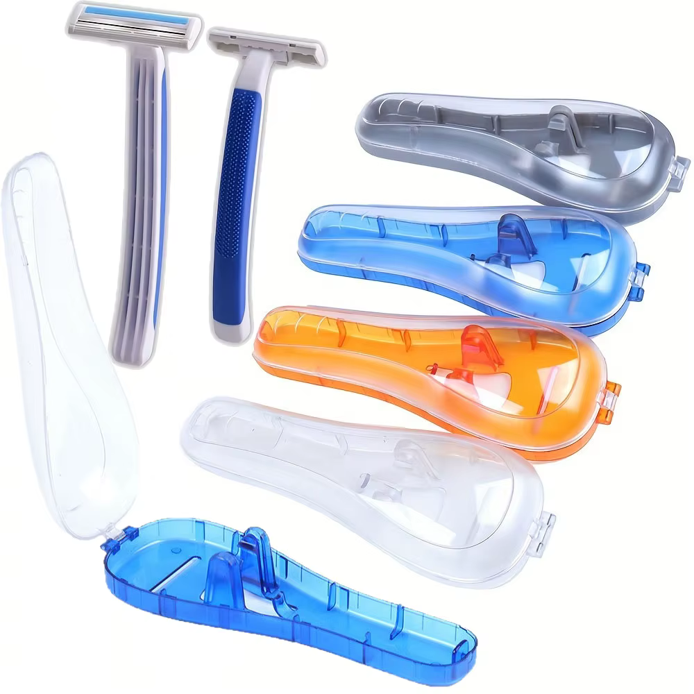 Transparent portable voyage hommes protection de rasage manuel boîte en plastique couvercle conteneur stockage rasoir boîte de protection stockage
