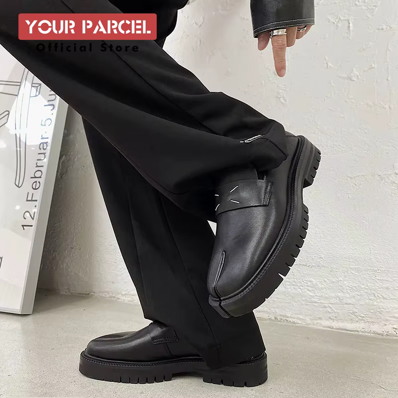 Mocassins en cuir à semelle épaisse pour hommes, chaussures à bout bas avec bout fendu, chaussure tabi en forme de fer à cheval, surface de peinture