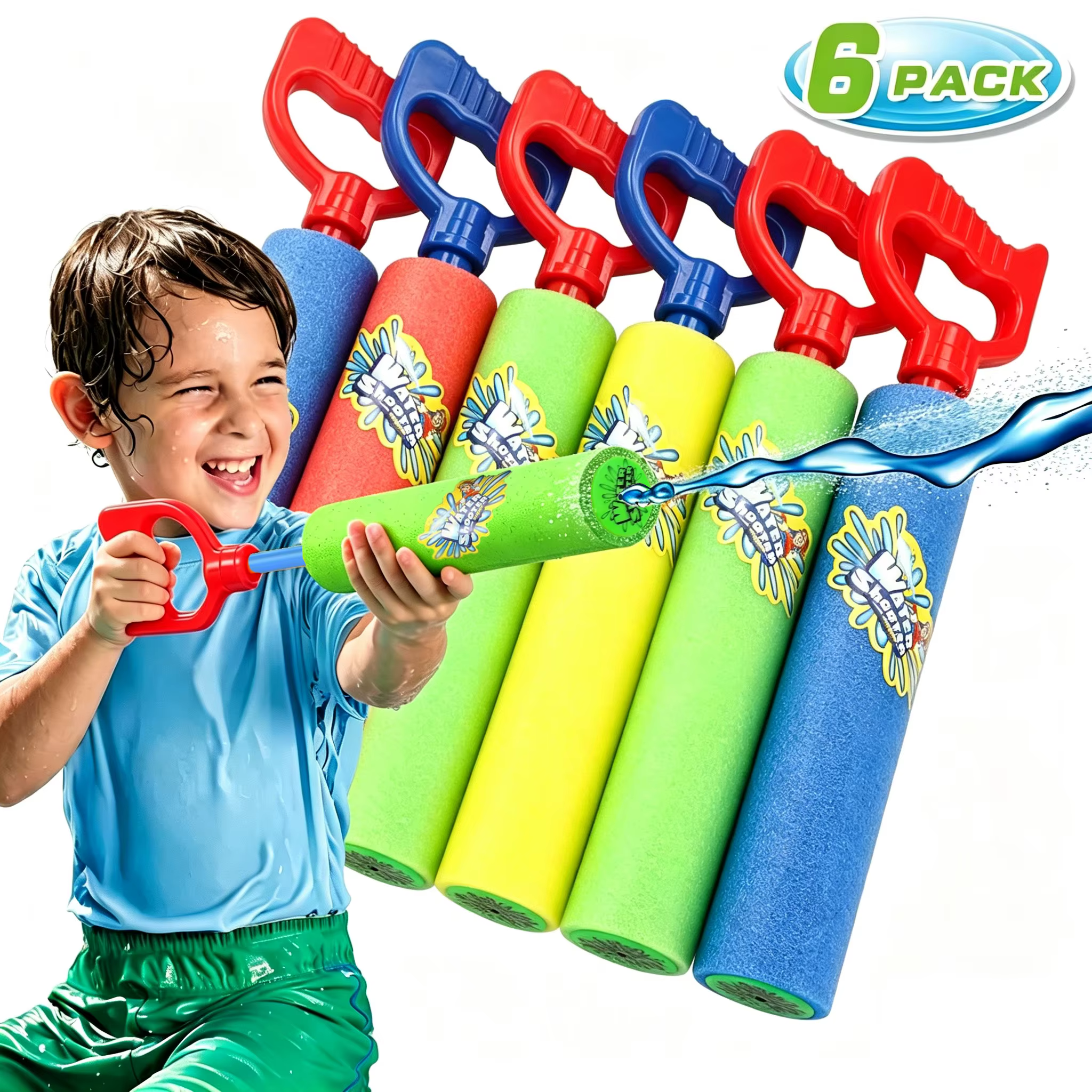 Lot de 6 pistolets à eau super puissants en mousse, lanceurs de jet d'eau, jouets aquatiques d'extérieur pour enfants, piscine, plage, fête d'été