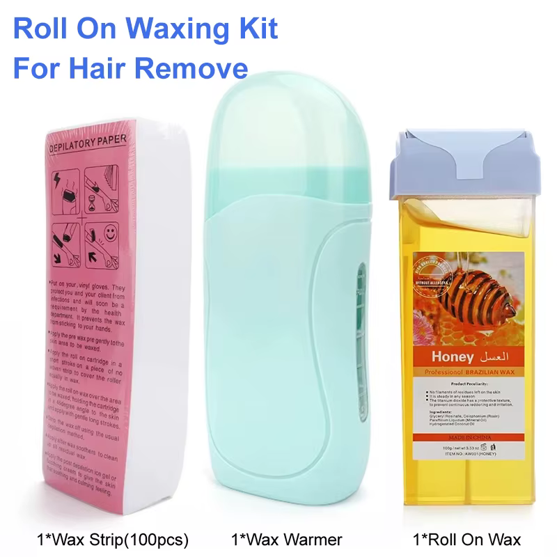 Kit d'épilation unisexe à la crème de cire épilatoire à rouler avec rouleau chauffant