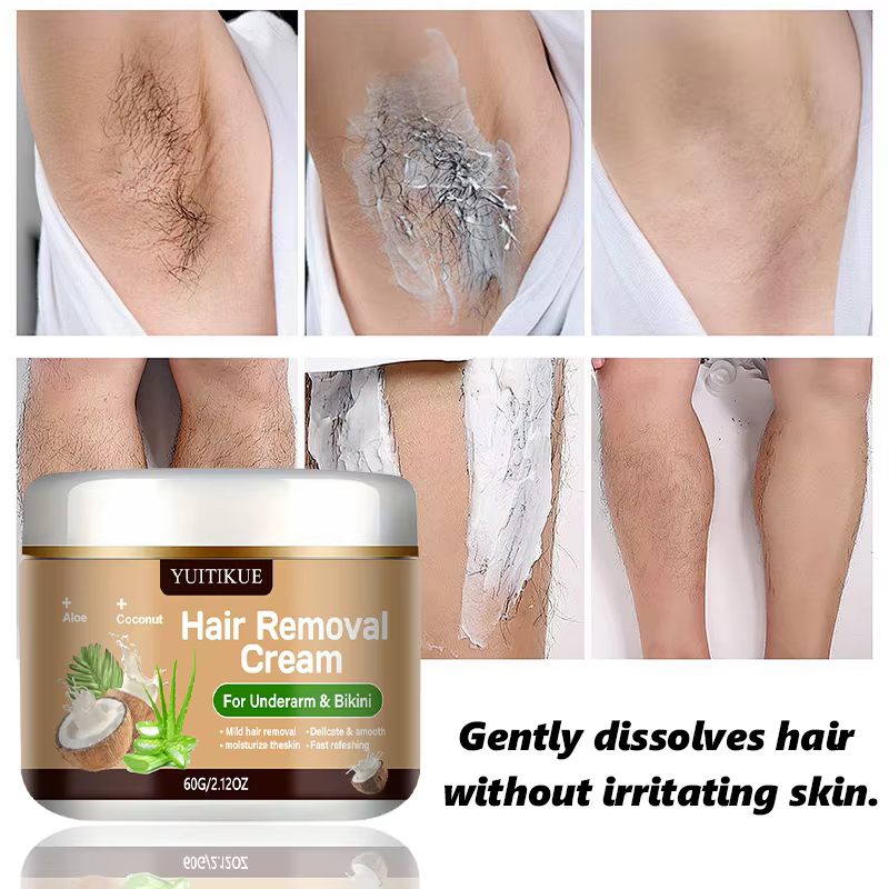 Crème dépilatoire YUITIKUE pour les aisselles et le bikini | Avec de l'aloe vera et de l'huile de coco | Formule