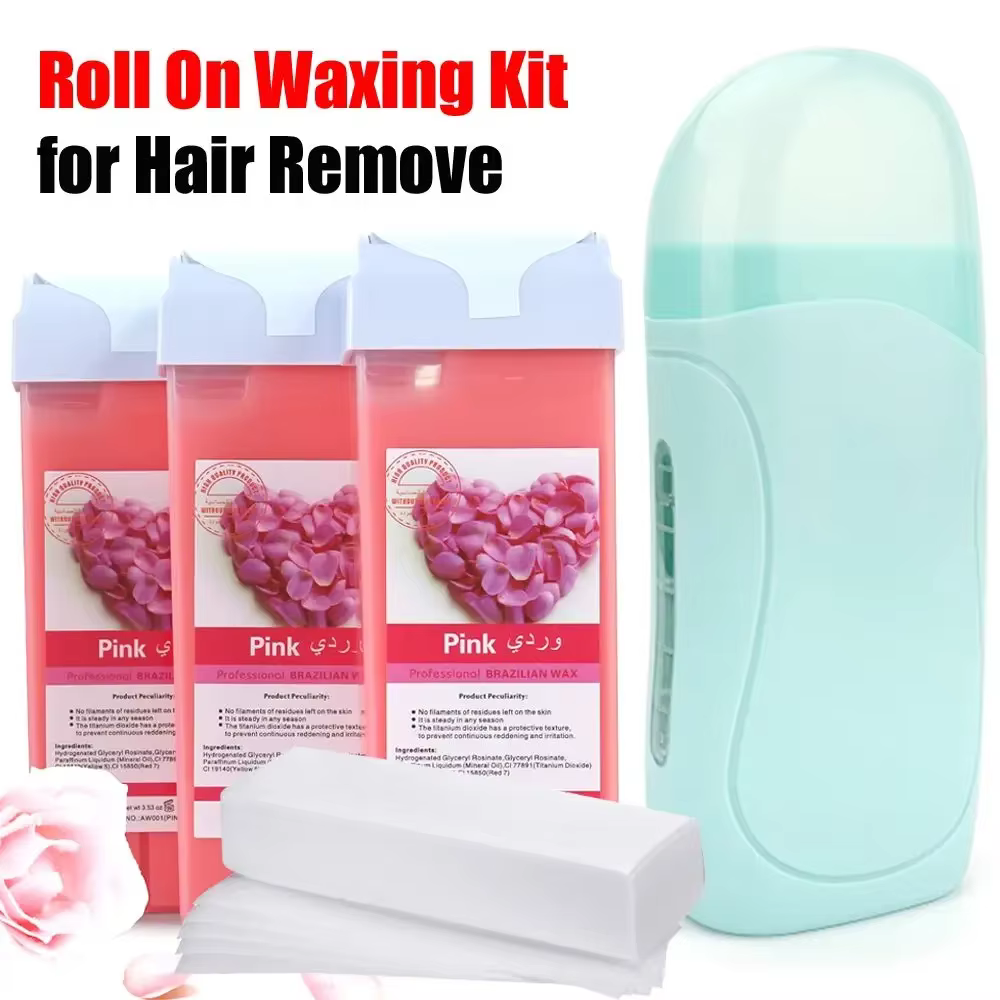【Nouveau! Chaud 】 Kit de cire à rouleau avec chauffage-cartouches d'épilation unisexe ensemble chauffant de crème dépilatoire chaude pour le corps et le visage