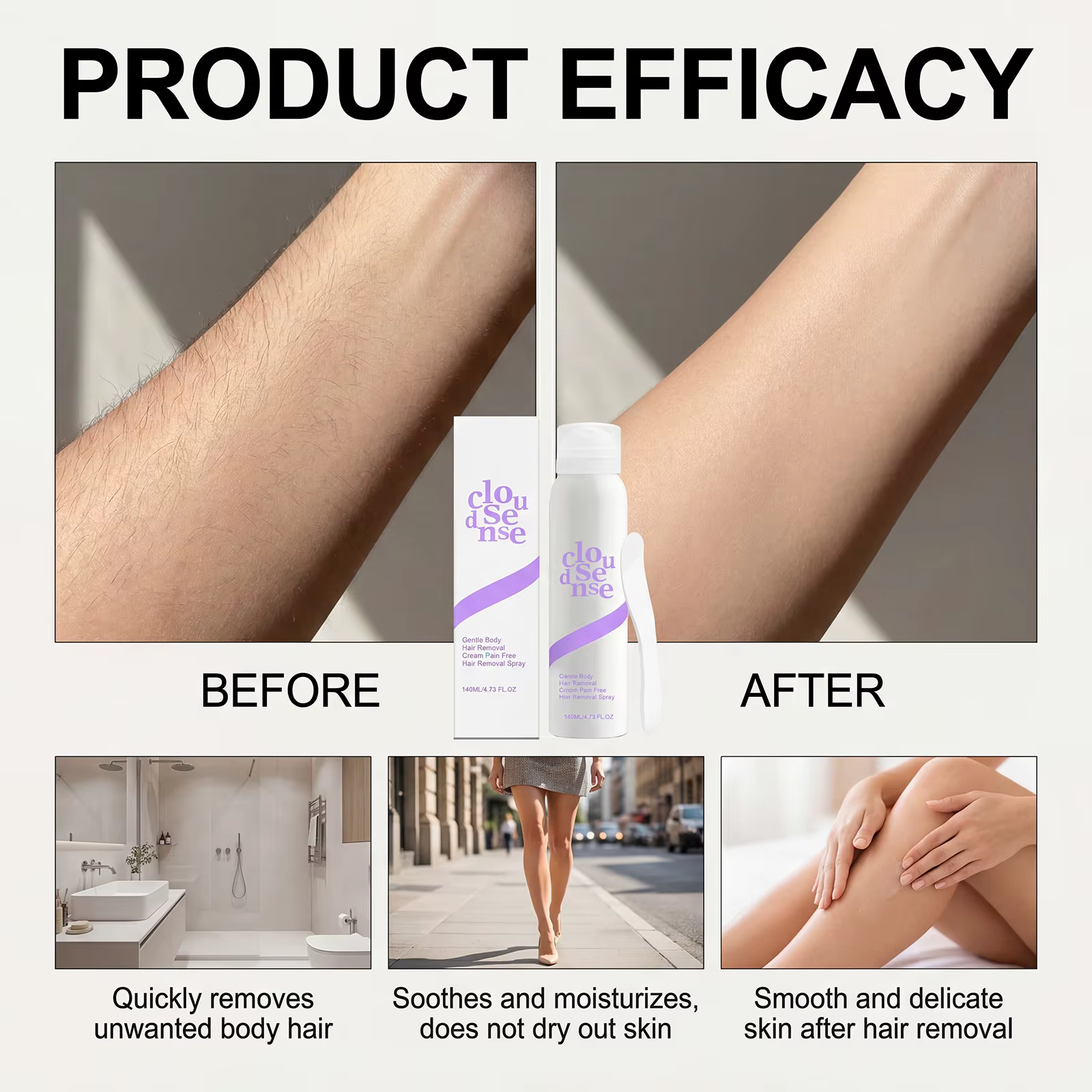 Mousse dépilatoire en spray douce et indolore pour aisselles, jambes et bras, pour une peau lisse sans points noirs, dépilatoire rafraîchissant