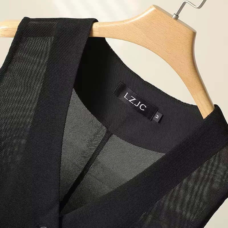 2026 Vêtements Femme Été Débardeur Court en Gaze Transparente Col en V Sans Manches Tendance Chalecos Para Mujer