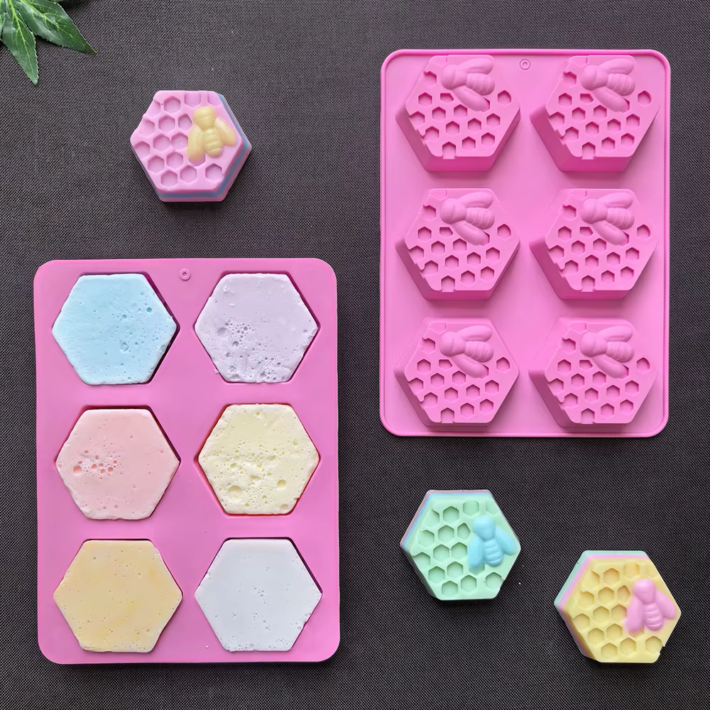 Moule à savon en gel de silice en nid d'abeille, moule en gel de silice d'abeille hexagonale à 6 cavités, adapté au moule de parfum fondu de cire en bâton de lotion de savon