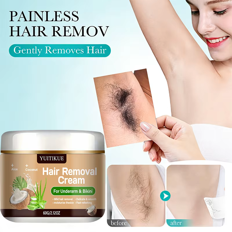Crème dépilatoire YUITIKUE pour les aisselles et le bikini | Avec de l'aloe vera et de l'huile de coco | Formule